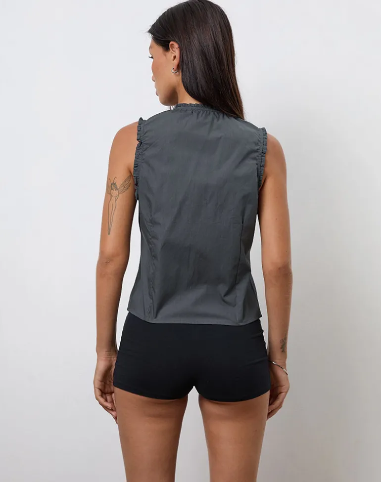 Yara Blouse in Poplin Charcoal Grey