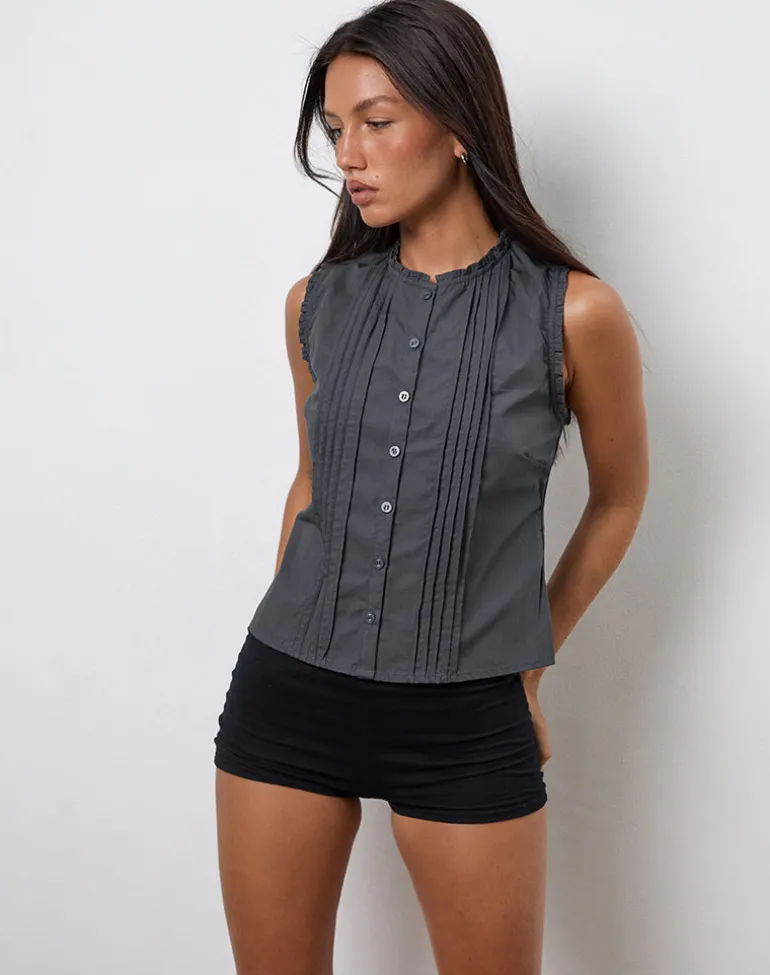 Yara Blouse in Poplin Charcoal Grey