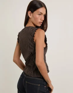 Yarala Blouse in Mono Pinstripe Chocolate