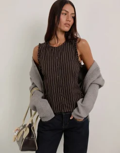 Yarala Blouse in Mono Pinstripe Chocolate