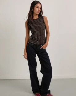 Yarala Blouse in Mono Pinstripe Chocolate