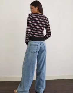 Yasra Jumper in Stripe Knit Black Burgundy