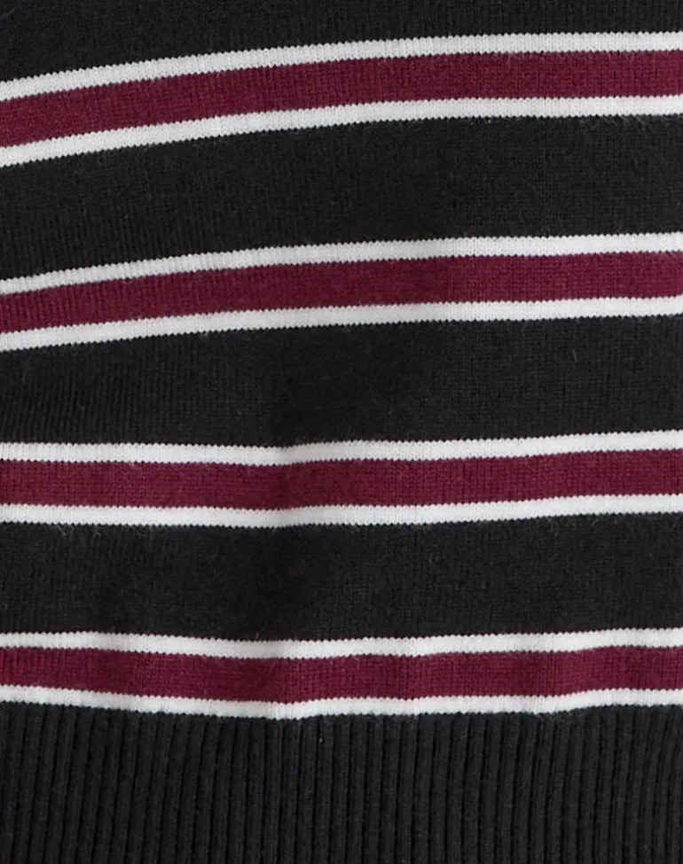 Yasra Jumper in Stripe Knit Black Burgundy
