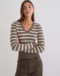 Yasra Jumper in Stripe Knit Brown and Yellow