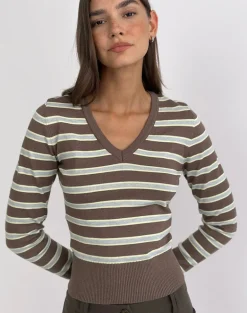 Yasra Jumper in Stripe Knit Brown and Yellow