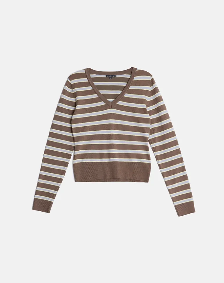 Yasra Jumper in Stripe Knit Brown and Yellow