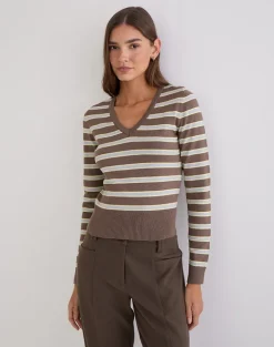 Yasra Jumper in Stripe Knit Brown and Yellow