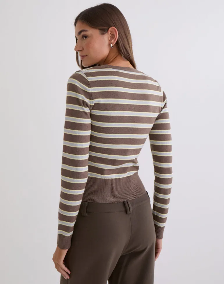 Yasra Jumper in Stripe Knit Brown and Yellow