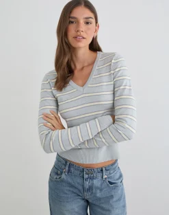Yasra Jumper in Stripe Knit Cream Grey