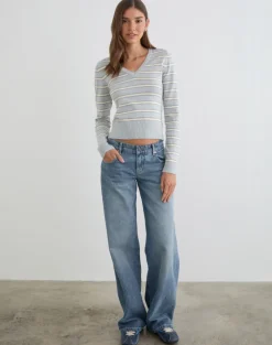 Yasra Jumper in Stripe Knit Cream Grey
