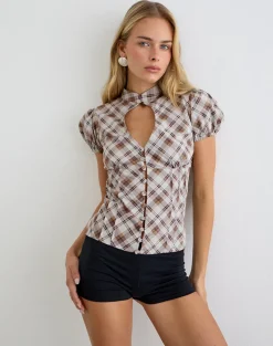 Yasuda Blouse in Angled Check Brown