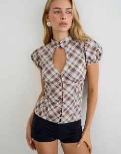 Yasuda Blouse in Angled Check Brown