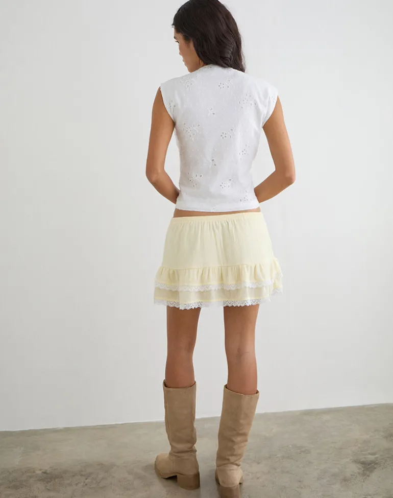 Yasu Ruffle Hem Mini Skirt in Crinkle Butter Yellow