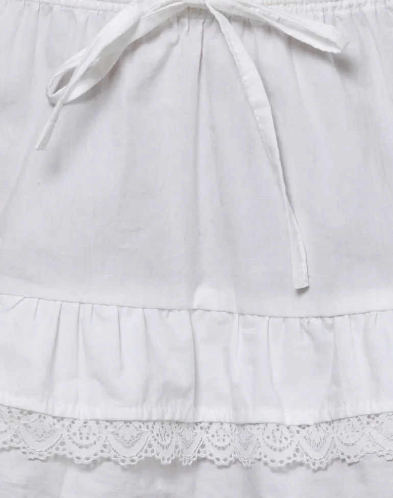 Yasu Ruffle Hem Mini Skirt in Poplin White