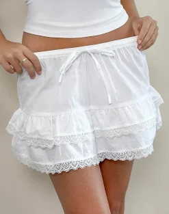 Yasu Ruffle Hem Mini Skirt in Poplin White