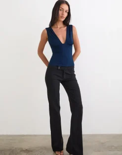 Yatna Top in Rayon Navy with Pearl Button Trim