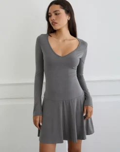Yauri Long Sleeve Mini Dress in Cupro Grey