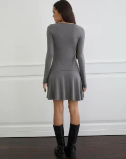 Yauri Long Sleeve Mini Dress in Cupro Grey