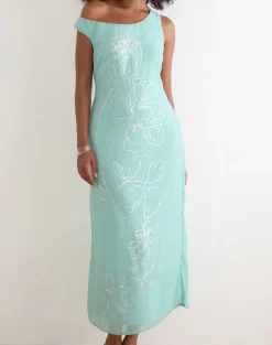 Yelsa Maxi Dress in Chiffon Floral Sequin Turquoise