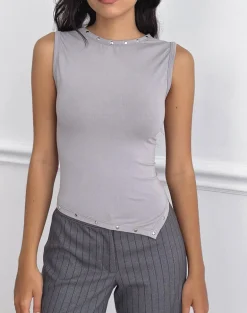 Yetta Double Studded Vest Top in Lilac Grey