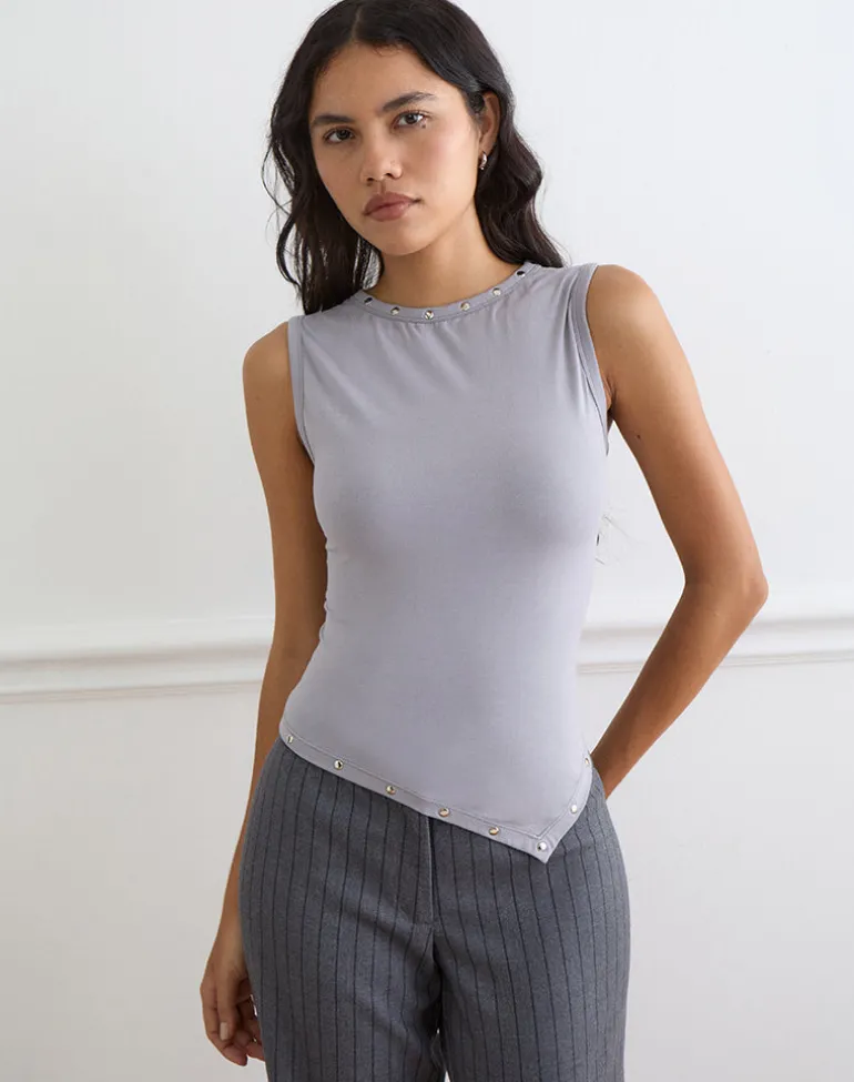 Yetta Double Studded Vest Top in Lilac Grey