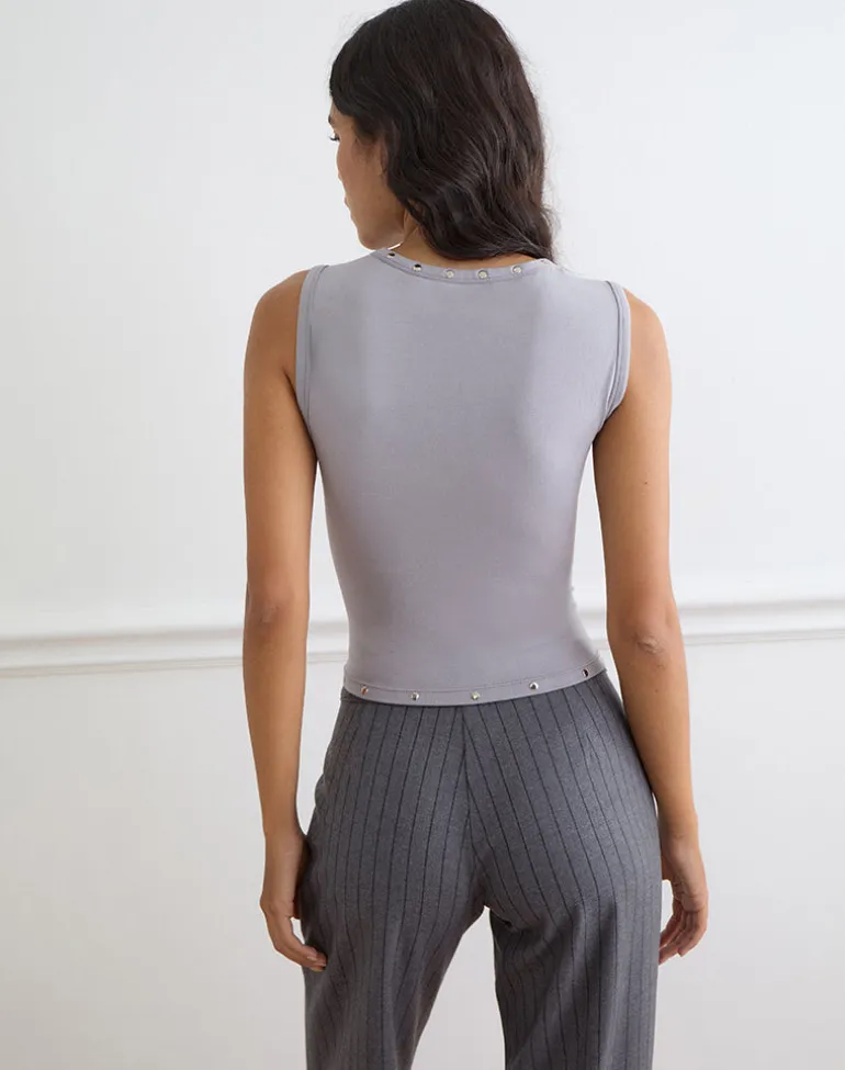 Yetta Double Studded Vest Top in Lilac Grey