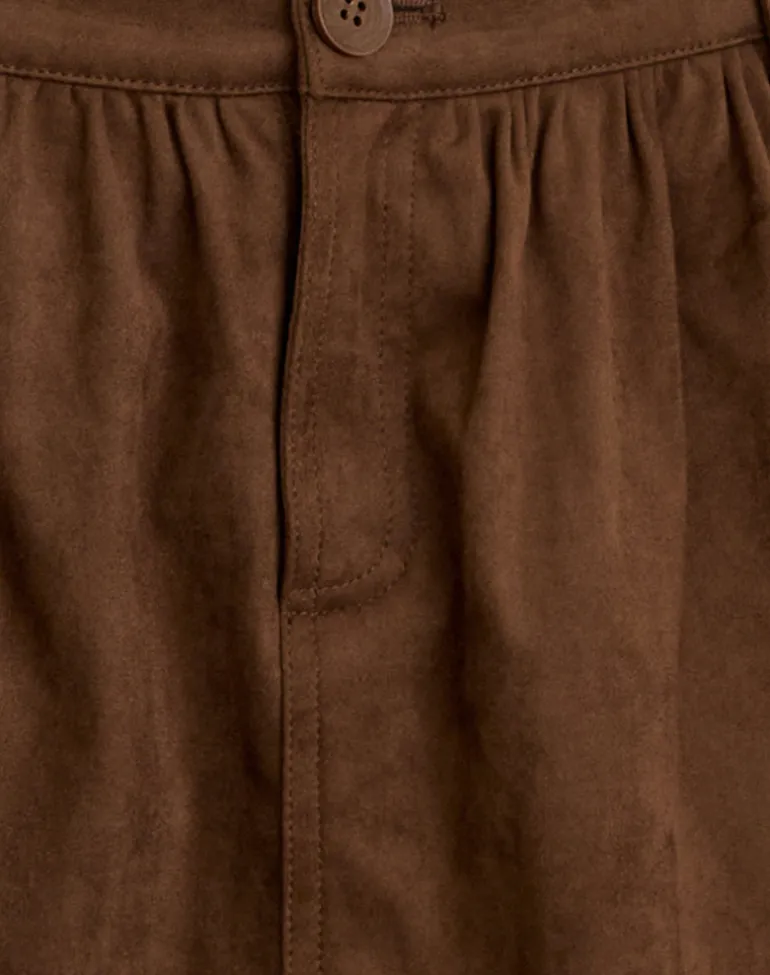 Yonca Frill Mini Skort in Faux Suede Brown