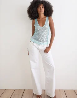 Yorenda Top in Net Sequin Blue