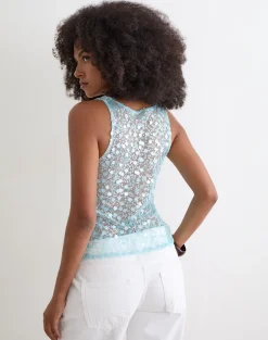 Yorenda Top in Net Sequin Blue