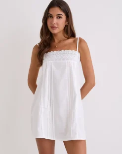 Yoshiko Broderie Trim Mini Dress in White