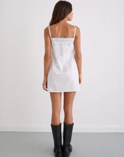 Yoshiko Broderie Trim Mini Dress in White
