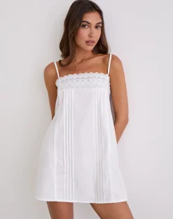 Yoshiko Broderie Trim Mini Dress in White