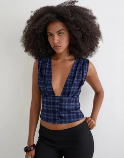 Yoshino Plunge Top in Blue Midnight Check
