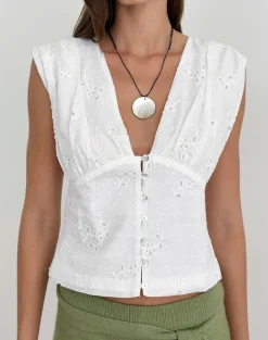 Yoshino Plunge Top in Broderie White