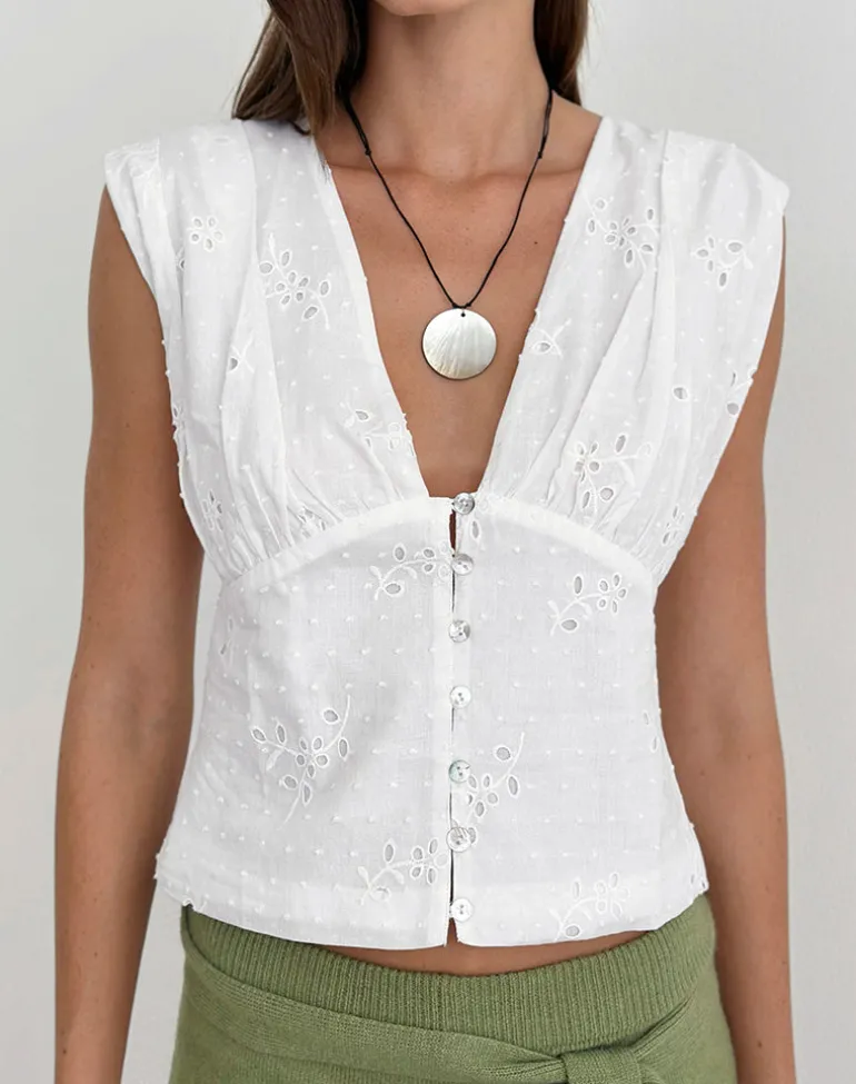 Yoshino Plunge Top in Broderie White