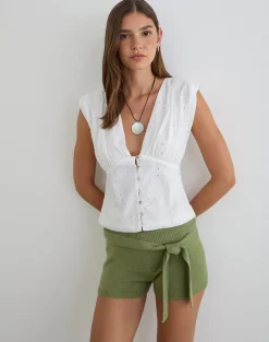 Yoshino Plunge Top in Broderie White