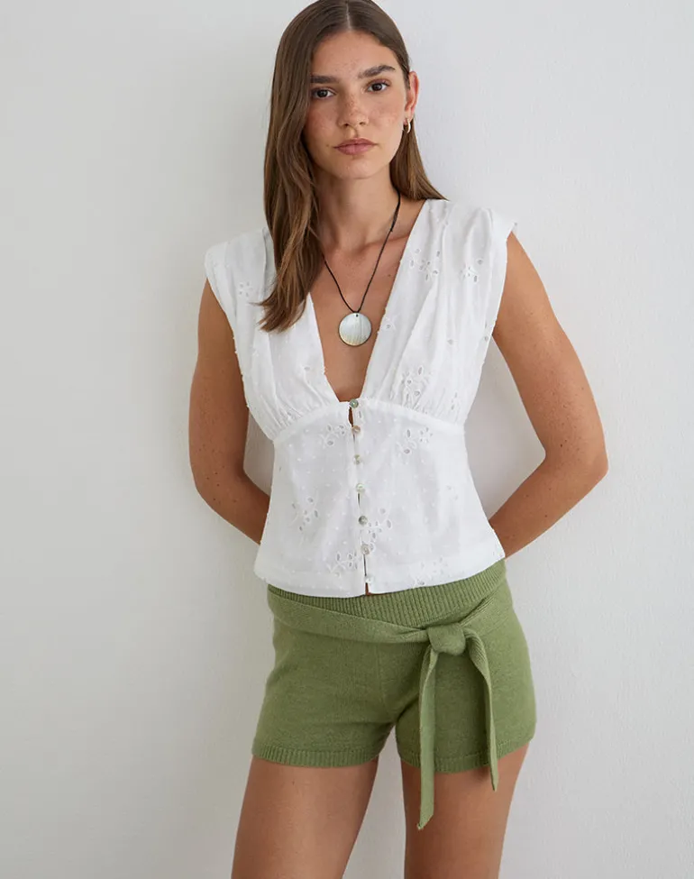 Yoshino Plunge Top in Broderie White