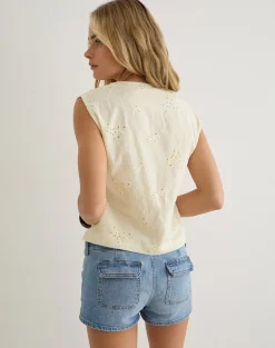 Yoshino Plunge Top in Broderie Lemon