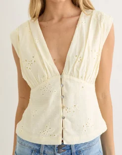 Yoshino Plunge Top in Broderie Lemon