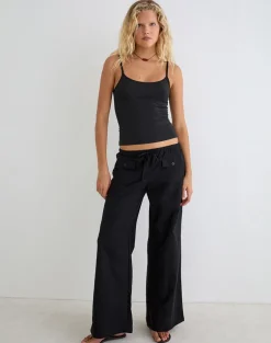 Yua Wide Leg Trouser in Linen Black
