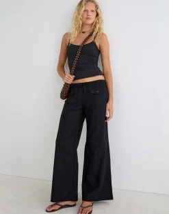 Yua Wide Leg Trouser in Linen Black