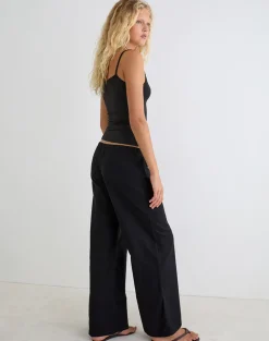 Yua Wide Leg Trouser in Linen Black