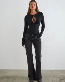 Yubin Keyhole Long Sleeve Top in Cupro Black