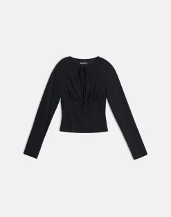 Yubin Keyhole Long Sleeve Top in Cupro Black