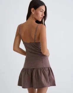 Yuha Buttoned Mini Dress in Deep Taupe