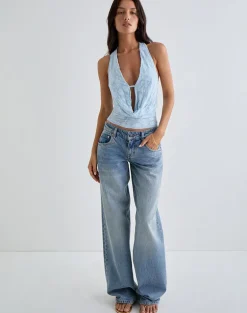 Yukari Plunge Top in Burnout Mesh Blue