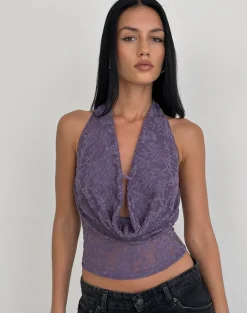 Yukari Plunge Top in Jacquard Knit Purple
