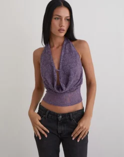 Yukari Plunge Top in Jacquard Knit Purple