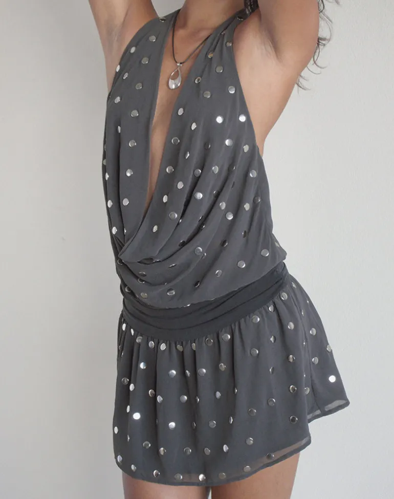 Yukina Mini Dress in Studded Chiffon Dark Grey