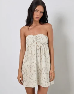 Yukio Bandeau Mini Dress in Ivory Bambi Print